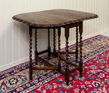 Load image into Gallery viewer, Antique English Table Drop Leaf Gateleg Pie Crust Top Barley Twist Oak c. 1930s