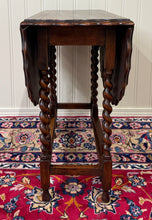 Load image into Gallery viewer, Antique English Table Drop Leaf Gateleg Pie Crust Top Barley Twist Oak c. 1930s