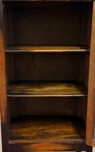 Load image into Gallery viewer, Antique English Arts &amp; Crafts Oak Leaded Stained Glass Bookcase Cabinet c.1930s