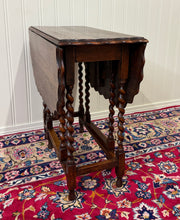 Load image into Gallery viewer, Antique English Table Drop Leaf Gateleg Pie Crust Top Barley Twist Oak c. 1930s