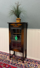 Load image into Gallery viewer, Antique English Arts &amp; Crafts Oak Leaded Stained Glass Bookcase Cabinet c.1930s