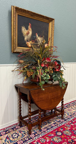 Antique English Table Drop Leaf Gateleg Barley Twist Tiger Oak Oval c. 1920-30s