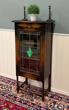 Load image into Gallery viewer, Antique English Arts &amp; Crafts Oak Leaded Stained Glass Bookcase Cabinet c.1930s