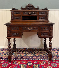 Load image into Gallery viewer, Antique French Petite Barley Twist Desk Carved Oak Renaissance Revival c.1890