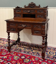 Load image into Gallery viewer, Antique French Petite Barley Twist Desk Carved Oak Renaissance Revival c.1890