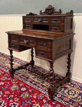 Load image into Gallery viewer, Antique French Petite Barley Twist Desk Carved Oak Renaissance Revival c.1890