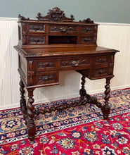 Load image into Gallery viewer, Antique French Petite Barley Twist Desk Carved Oak Renaissance Revival c.1890