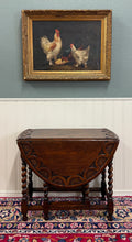 Load image into Gallery viewer, Antique English Table Drop Leaf Gateleg CARVED TOP Barley Twist Oak c. 1920-30s