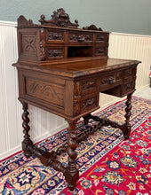 Load image into Gallery viewer, Antique French Petite Barley Twist Desk Carved Oak Renaissance Revival c.1890
