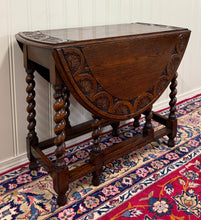 Load image into Gallery viewer, Antique English Table Drop Leaf Gateleg CARVED TOP Barley Twist Oak c. 1920-30s
