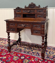 Load image into Gallery viewer, Antique French Petite Barley Twist Desk Carved Oak Renaissance Revival c.1890