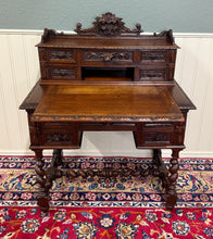 Load image into Gallery viewer, Antique French Petite Barley Twist Desk Carved Oak Renaissance Revival c.1890