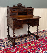 Load image into Gallery viewer, Antique French Petite Barley Twist Desk Carved Oak Renaissance Revival c.1890