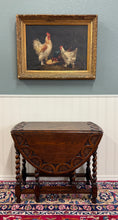 Load image into Gallery viewer, Antique English Table Drop Leaf Gateleg CARVED TOP Barley Twist Oak c. 1920-30s