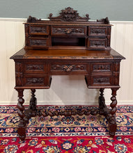 Load image into Gallery viewer, Antique French Petite Barley Twist Desk Carved Oak Renaissance Revival c.1890