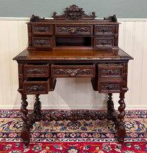 Load image into Gallery viewer, Antique French Petite Barley Twist Desk Carved Oak Renaissance Revival c.1890