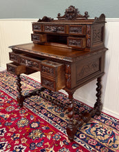 Load image into Gallery viewer, Antique French Petite Barley Twist Desk Carved Oak Renaissance Revival c.1890
