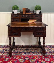 Load image into Gallery viewer, Antique French Petite Barley Twist Desk Carved Oak Renaissance Revival c.1890
