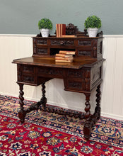 Load image into Gallery viewer, Antique French Petite Barley Twist Desk Carved Oak Renaissance Revival c.1890
