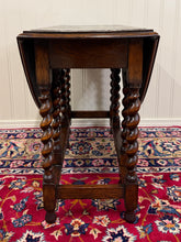 Load image into Gallery viewer, Antique English Table Drop Leaf Gateleg CARVED TOP Barley Twist Oak c. 1920-30s