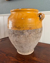 Load image into Gallery viewer, Antique French Country Confit Pot Pottery Jug Glazed Ochre Yellow Large #2