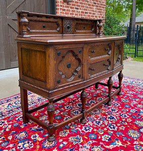 Antique English Jacobean Sideboard Server Buffet Bow Front Carved Oak c. 1920s