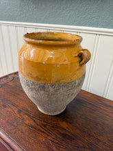 Load image into Gallery viewer, Antique French Country Confit Pot Pottery Jug Glazed Ochre Yellow Large #2
