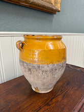 Load image into Gallery viewer, Antique French Country Confit Pot Pottery Jug Glazed Ochre Yellow Large #2