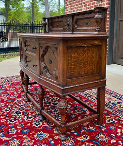 Antique English Jacobean Sideboard Server Buffet Bow Front Carved Oak c. 1920s