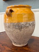 Load image into Gallery viewer, Antique French Country Confit Pot Pottery Jug Glazed Ochre Yellow Large #2
