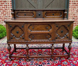 Antique English Jacobean Sideboard Server Buffet Bow Front Carved Oak c. 1920s