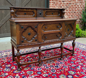 Antique English Jacobean Sideboard Server Buffet Bow Front Carved Oak c. 1920s