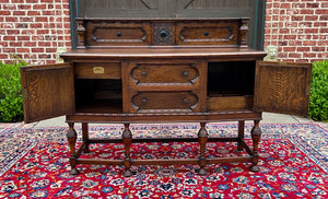 Antique English Jacobean Sideboard Server Buffet Bow Front Carved Oak c. 1920s