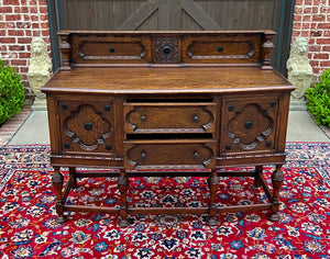 Antique English Jacobean Sideboard Server Buffet Bow Front Carved Oak c. 1920s