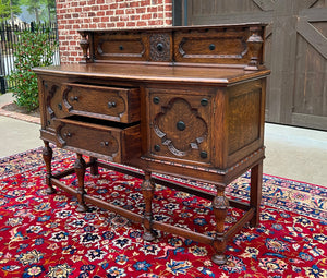 Antique English Jacobean Sideboard Server Buffet Bow Front Carved Oak c. 1920s