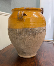 Load image into Gallery viewer, Antique French Country Confit Pot Pottery Jug Glazed Ochre Yellow Large #2