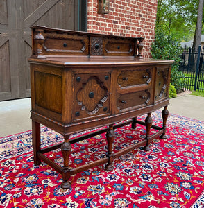 Antique English Jacobean Sideboard Server Buffet Bow Front Carved Oak c. 1920s