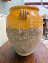Load image into Gallery viewer, Antique French Country Confit Pot Pottery Jug Glazed Ochre Yellow Large #2