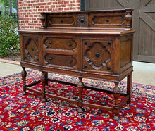 Load image into Gallery viewer, Antique English Jacobean Sideboard Server Buffet Bow Front Carved Oak c. 1920s