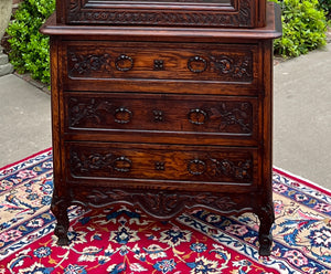 Antique French Vitrine Over Chest of Drawers Bonnetiere Bookcase Oak Carved 19C