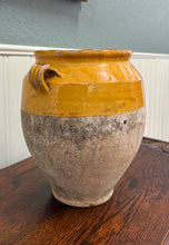 Load image into Gallery viewer, Antique French Country Confit Pot Pottery Jug Glazed Ochre Yellow Large #2