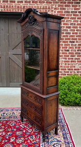 Antique French Vitrine Over Chest of Drawers Bonnetiere Bookcase Oak Carved 19C