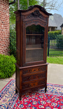 Load image into Gallery viewer, Antique French Vitrine Over Chest of Drawers Bonnetiere Bookcase Oak Carved 19C