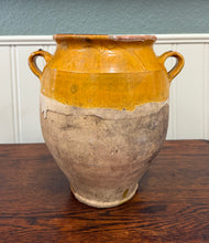 Load image into Gallery viewer, Antique French Country Confit Pot Pottery Jug Glazed Ochre Yellow Large