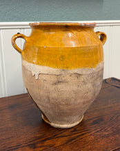 Load image into Gallery viewer, Antique French Country Confit Pot Pottery Jug Glazed Ochre Yellow Large