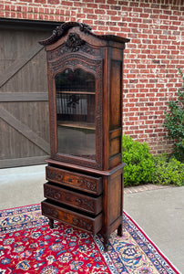 Antique French Vitrine Over Chest of Drawers Bonnetiere Bookcase Oak Carved 19C