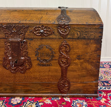 Load image into Gallery viewer, Antique Danish Dome Top Trunk Chest Blanket Box Storage Coffer Oak Mid 19th C