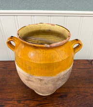 Load image into Gallery viewer, Antique French Country Confit Pot Pottery Jug Glazed Ochre Yellow Large