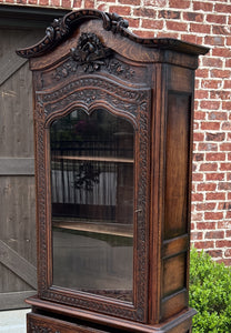 Antique French Vitrine Over Chest of Drawers Bonnetiere Bookcase Oak Carved 19C