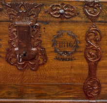 Load image into Gallery viewer, Antique Danish Dome Top Trunk Chest Blanket Box Storage Coffer Oak Mid 19th C